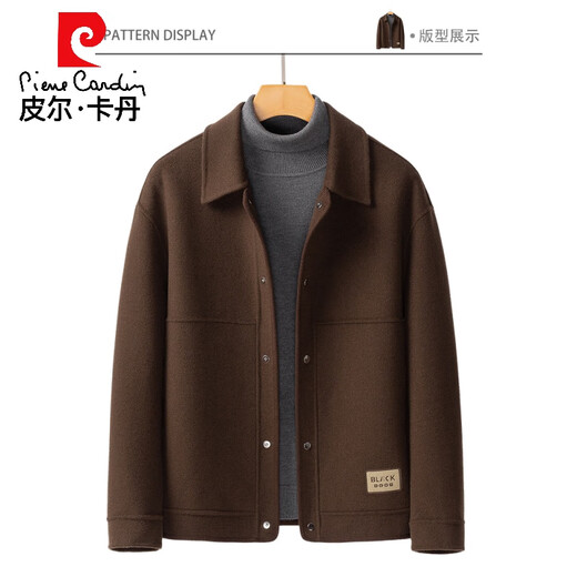 皮尔卡丹2025新款冬季毛呢外套男士双面羊毛大衣短款翻领休闲呢子夹克秋装 黑色 S 165
