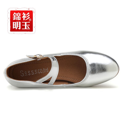 Jinshan Mingyu echte Leder-Tanzschuhe Latin Dance Schuhe Frauen neue Soft Sohle Square Dance Schuhe mit mittlerem Heel Ballsaal Tanz Chacha Tanz Moderne Tanzschuhe Silber 4 cm 38