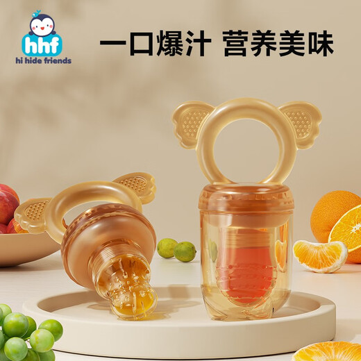 HIHIDEFRIENDS baby full silicone chewing and eating fruit food supplement baby teether toy pacifier chewing and playing small rabbit style large + anti-chain 1 pack