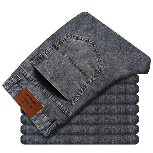 Zovinson Spring- und Herbst-Herren-Guangzhou Xintang-Jeans losen geraden Rauchgrau-Kleidung mittlerer Alters mittlerer Alters mit mittlerer Taille 983 Grau [dicker Stil] 31 Taillenkreis [2 Fuß 4]