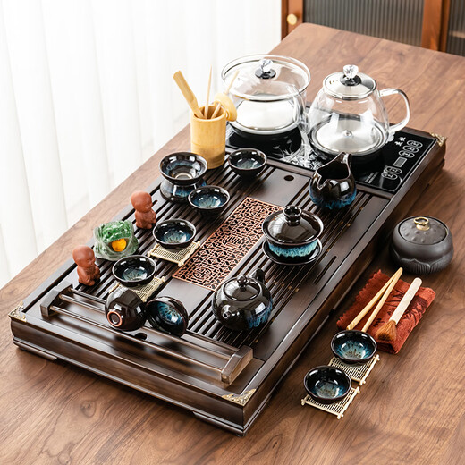 Tang Yun's ingenious tea set set, household integrated tea tray and tea table, fully automatic glass kettle, tea cup, complete gift set, Kung Fu tea set, model 02 Fu Yun + Zisha Kung Fu, stainless steel, fully automatic