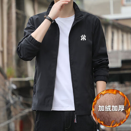 WBWU light luxury brand jacket jacket men's casual trendy stand-up collar spring and autumn trendy high-end velvet joint top Y jacket black-spring and autumn regular XL (recommended 130-150Jin Jin equals 0.5 kg)