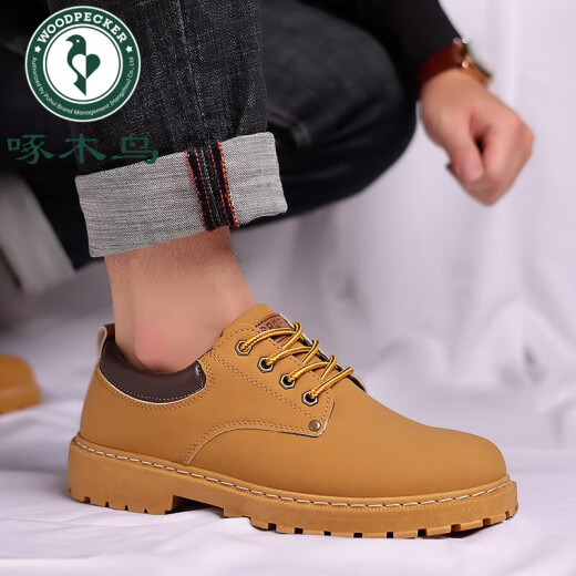 Woodpecker 2025 nuevos zapatos para hombres Martin Boots Men a los zapatos de trabajo bajo para hombres Boot Boot Boot Boots Men's sin deslizamiento de cuero para usar botas tácticas resistentes a ropa 13160 Negro 41 [tamaño medio que zapatos deportivos]