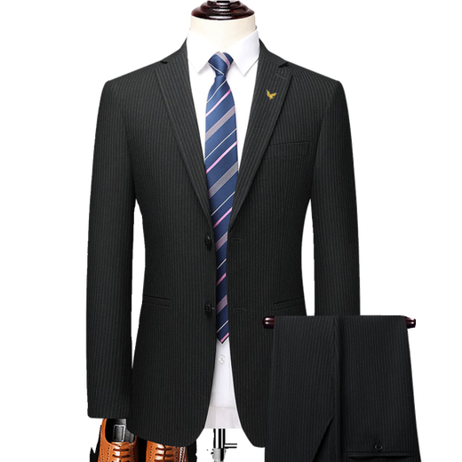 Angel Bird Suit Two-piece Men's Groom Wedding Dress Professional Casual Formal Striped Wool Jacket 8983 Black and Gray Vertical Strips (No Slits) 50 180/52 (Suitable for 1-165 Jin Jin equals 0.5 kg)
