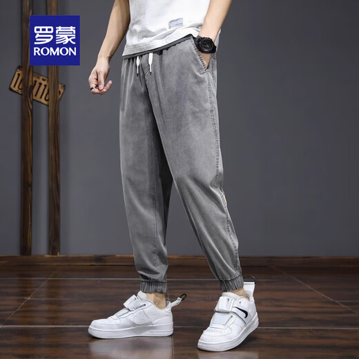 
Lomon jeans men's Tensil Harun summer thin loose tying feet 2025 trendy brand ice silk men's casual nine-point pants gray M (90-105Jin[Jin equals 0.5 kg])