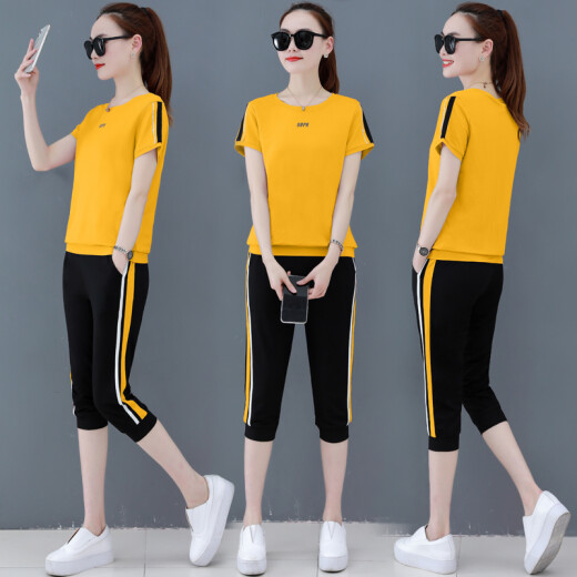 Wei Ni 2020 Summer Women's Short-Sleeved Cropped Pants Two-piece Casual Wear Sports Suit zx1AF01-771 Taro Purple L
