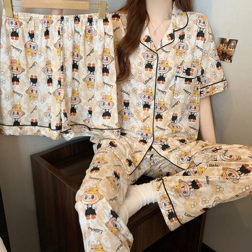 Frühlings- und Sommer-Cartoon Ragbub INS-Stil süß und niedlich kurzärmeliges dreiteiliges Set für den Outdoor-Kleidung für Frauenpyjamas KK14132 XL [Vorgeschlagen 115-135Jin [Jin ist gleich 0,5 kg]]