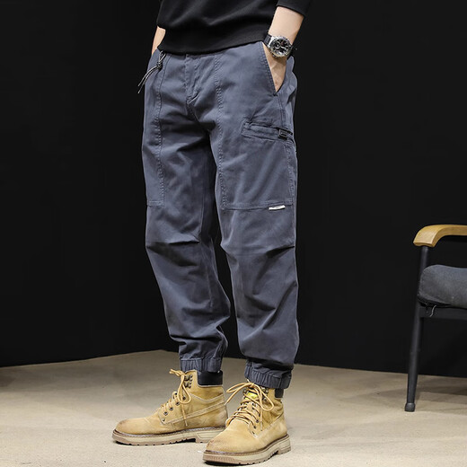 JEEP SPIRIT overalls men's autumn and winter new loose harem men's casual pants men's elastic leg thickened trousers 22116 Gray L