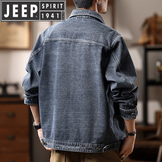JEEP SPIRIT大码工装夹克男宽松美式复古肥佬牛仔外套加肥加大中年胖子男装潮 GSX683深蓝 7XL 260-280斤
