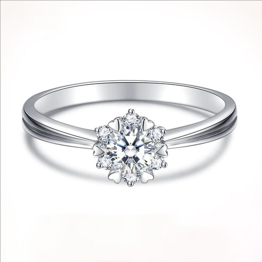 AVHE platinum 950 gold diamond ring with snowflakes on both arms, cultivated diamond ring, wedding gift for daughter on Chinese Valentine's Day, platinum diamond ring with snowflakes on both arms - 50 points center diamond