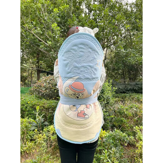 萌依儿婴儿背巾云南传统老式背孩子背带外出简易0至3岁宝宝背带的 开心恐龙杏色(小号带兜款0-1岁)