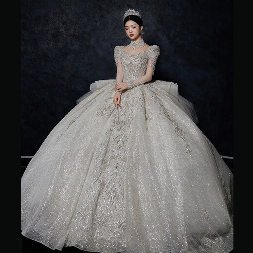 Hermana gorda Vestido de novia de gran tamaño Manga larga francesa White 2024 NUEVA PRODUCCIÓN ADURIDAD DE LA ANDACUA A LA PARA LA LANGRA PERSONA PEQUEÑA Vestido de novia de cola blanca XL