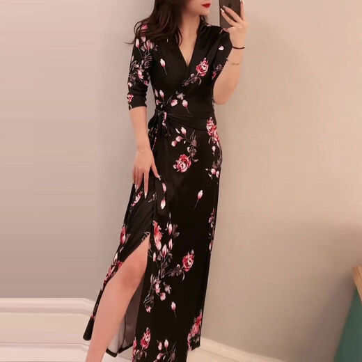 Zhidoudou Xi und Xi einteilige Kleidungsrock koreanische Version Slim and Gentle Style Beach Urlaub 3034 Schwarz 2xl