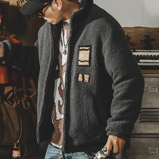 Jeanswest American retro lamb velvet jacket men's winter loose thickened cotton coat polar fleece cold-proof cotton jacket trendy brand cotton jacket for men high-end gray 2XL suitable for 180-200Jin Jin equals 0.5 kg