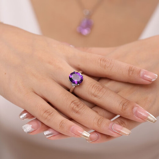 GEM STONE KING 4.61 carat amethyst diamond 925 silver colored gemstone ring ins fashion gift for girlfriend Chinese Valentine's Day gift US No. 8