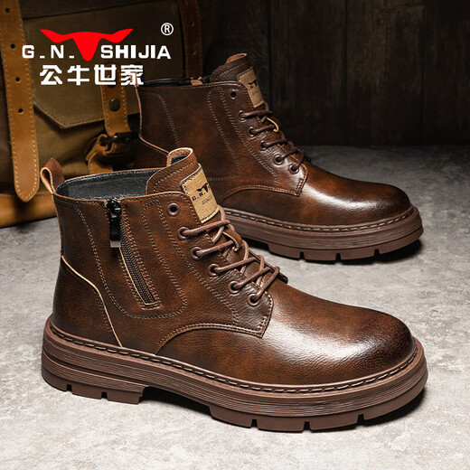 Bull Familie Martin Boots Herren echte Leder Herbst und Winter High-Top British Style Old Retro Work Boots Herren Red Brown 43