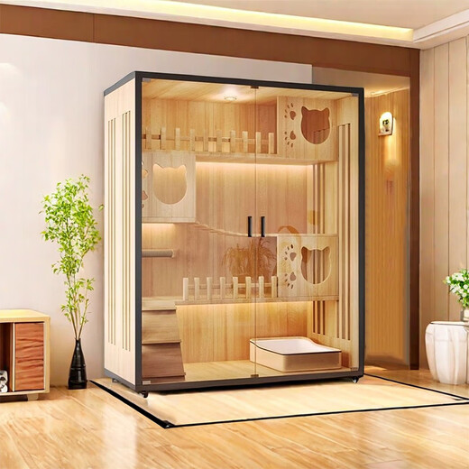 Cat cage, home indoor cat cabinet, extra large free space, luxury cat villa, no footprint, cat nest, cat house, black 90*60*120-villa style, master installation