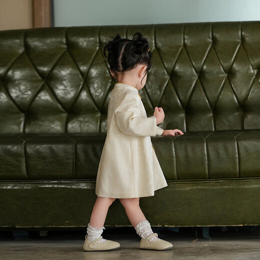 Remdine one-year-old baby dress autumn new girl Tang suit dress princess children's national style cheongsam catch week dress apricot long sleeve 80