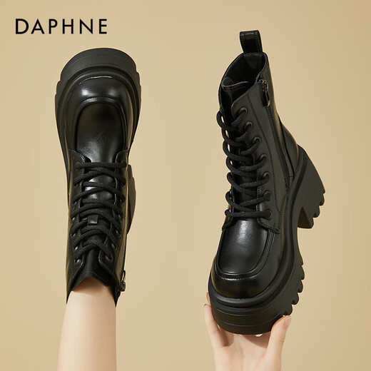 Daphne Martin boots women's inner heightening short boots versatile thick heel high heel black plus velvet women's boots 4623607126 black 37