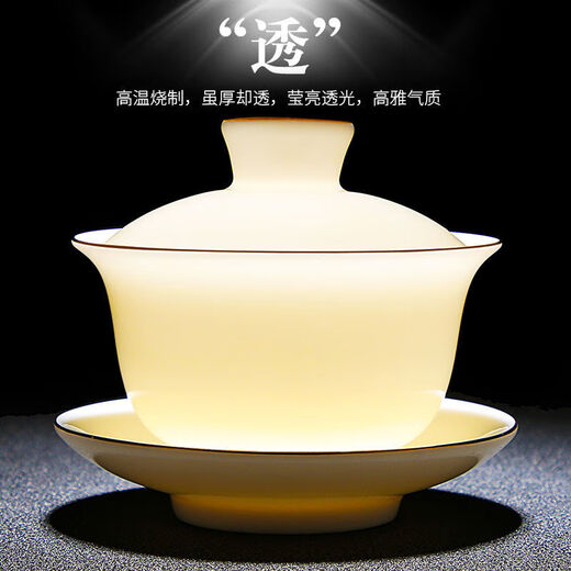 Jingci Zhai Dehua white porcelain mutton-fat jade Kung Fu tea set for home living room making tea in the office simple tea cup gold-painted-Xi Shi pot set (cup with words) 14 pieces