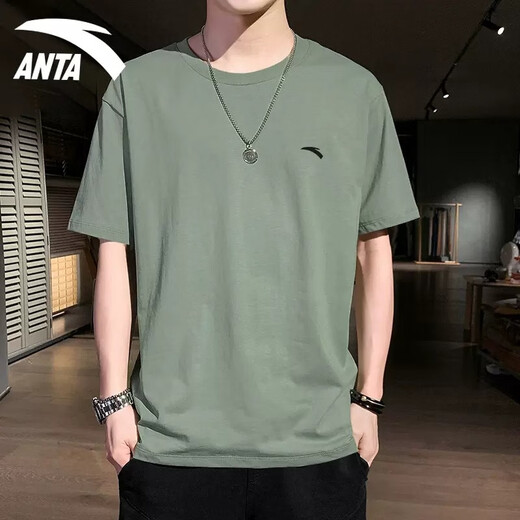 安踏（ANTA）冰丝速干短袖t恤男2025春夏季男士凉爽透气弹力跑步健身运动服饰 豆灰色【冰丝速干】 XL /180 适合140-160斤