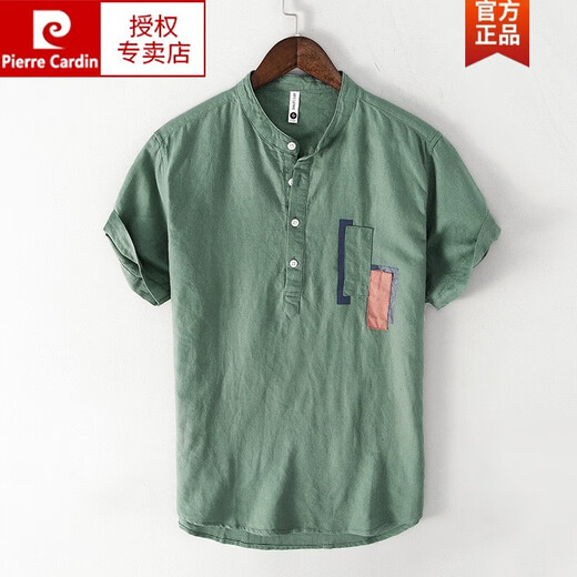 皮尔卡丹（pierre cardin）中国风休闲短袖男T恤棉麻上衣夏季薄款立领t复古亚麻体恤P0LO宽松 灰色 棉麻 XL 67-73公斤