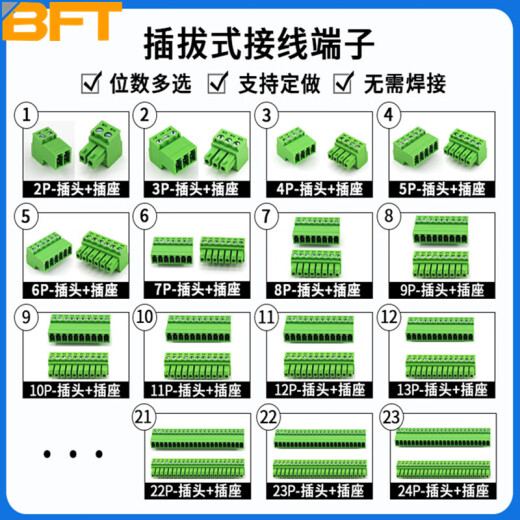 Beifote plug-in terminal block, plug-in lock plate, complete set of both sides wiring, aerial butt connection, solder-free 12P plug + socket complete set