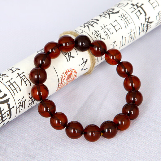 Famous Amber Family Blood Amber Bracelet Women's Natural Amber Single Circle Bead Maroon Bracelet Birthday Gift About 11+mm