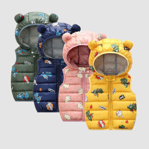 Disney Autumn and Winter Children's Outerwear Cotton Vest for Boys and Girls Hooded Vest Children's Vest Jacket New Children's Clothing Pink (Baby Elephant Pattern) 90 Recommended Height 80-90cm