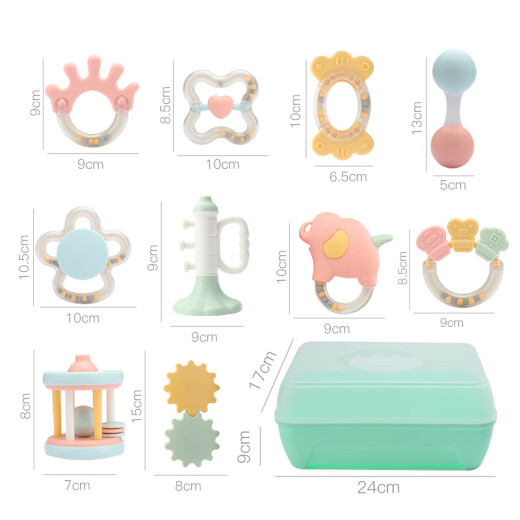 Bainshi baby toys 0-1 years old baby toys newborn hand rattle teether soothing toys can be boiled and sterilized 10-piece set B270 [with storage box]