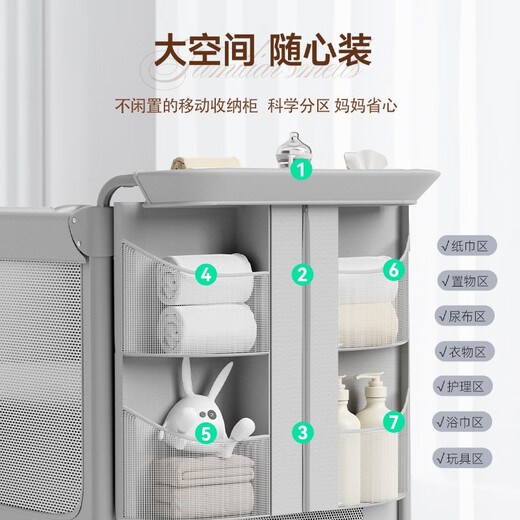 ULOP one-touch folding crib multi-functional removable bed spliced baby bed with diaper table 0-3 years old newborn bb bed removable and washable flagship model diaper table + mosquito net
