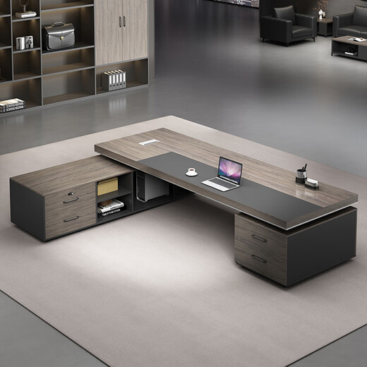 Boss Litang's desk, simple modern table and chair combination, executive desk, single CEO desk, manager's office furniture, boss desk, super durable 3.0 meters, including double cabinets + chairs + 3.2 meters bookcases