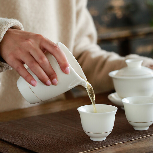 Su's Ceramic Tea Set Chinese White Porcelain Hand-painted Gold Sancai Gaiwan Kung Fu Tea Set Gift Box Set J0260