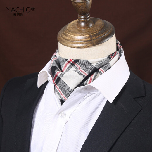 Yaxiou men's silk scarf business formal suit shirt scarf Korean style plaid large square scarf autumn and winter business scarf thin warm white plaid square scarf