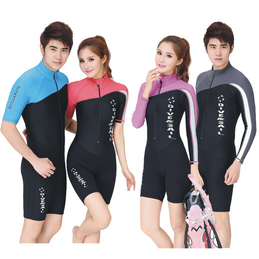 DIVE&SAIL 1.5 mm thickened winter swimsuit, warm diving and snorkeling suit, short-sleeved one-piece snorkeling suit, jellyfish suit 606 short-sleeved blue 2XL