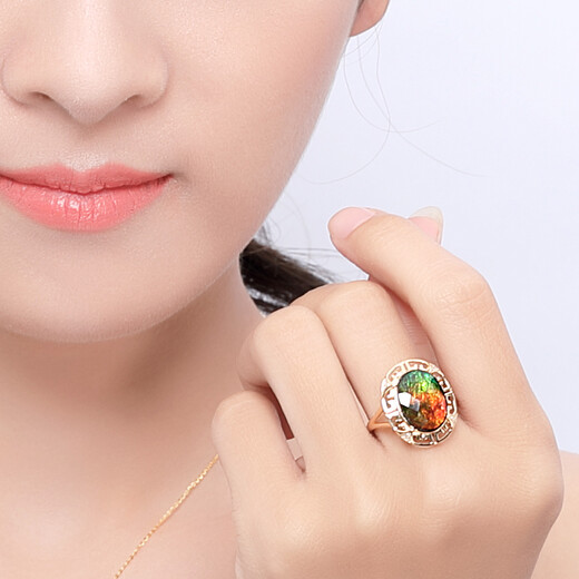 OUCERNY ammolite ring 18k rose gold set with diamonds natural ammonite ring colorful women's ring women's model needs to be customized (5-7 days)
