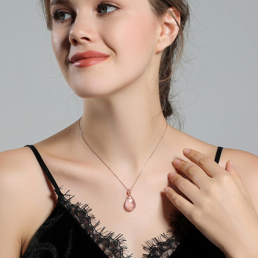 Avani rose gold necklace for women 18K gold diamond hibiscus stone pendant for women pink crystal drop-shaped pendant water drop beauty pendant single pendant