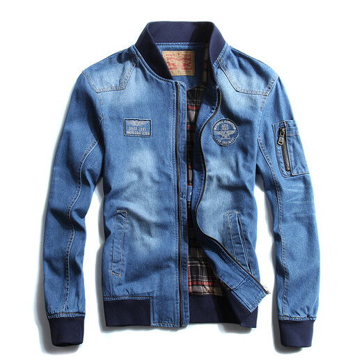 Veste de denim mok taureau jeune veste pilote masculine Col de veste d'automne de baseball Tendance 687 Bleu foncé M suggère 120 Jin [Jin est égal à 0,5 kg]