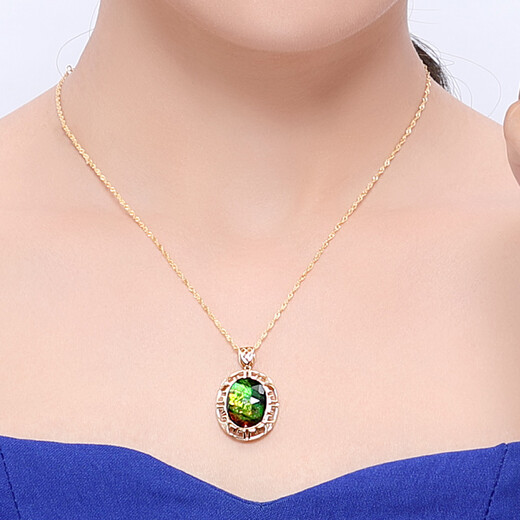 OUCERNY ammolite pendant 18k rose gold with diamonds natural ammolite pendant colored gemstones for women (7-10 days for customization)