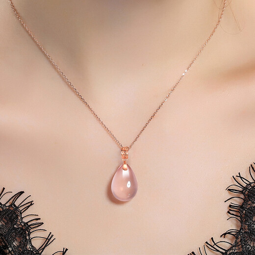 Avani rose gold necklace for women 18K gold diamond hibiscus stone pendant for women pink crystal drop-shaped pendant water drop beauty pendant single pendant