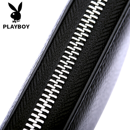 Playboy (Playboy) Menora de billetera para hombres Top Cow Wide Cowhide Long Zipper Bag Long Capacidad Posición de múltiples tarjetas Classic Black [Modelo clásico]