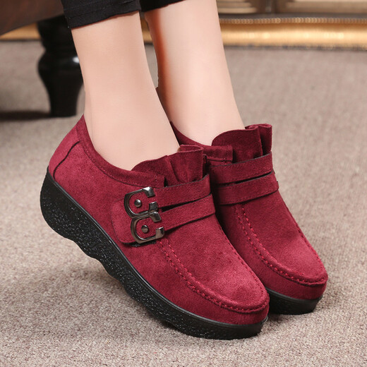 
Fulai Red New Old Beijing Cloth Shoes Women's Shoes Heel Soft Sole Single Shoes Sponge Cake Thick Sole Beanie Shoes Middle-aged and Elderly Mother Shoes D831 Black 35