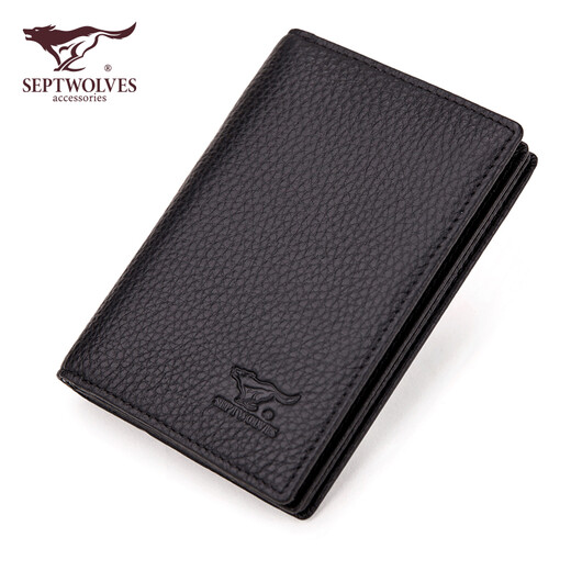 Sept wolves cartes sacs pour hommes en cuir authentique en cuir multi-transparent en cuir véritable sac de certificat ultra-mince en cuir de grande capacité de permis de conduire de conducteur de conducteur de conducteur de permis de conduite intégrée à trois cartes à trois cartes à trois cartes à trois cartes