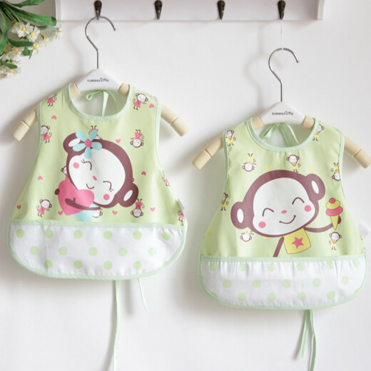 Childlike baby bibs, baby bibs, children's waterproof eating bibs, baby bibs, children's sleeveless blouse, breathable pink rabbit [two-piece buttoned version] 0-2 years old, about 33cm long