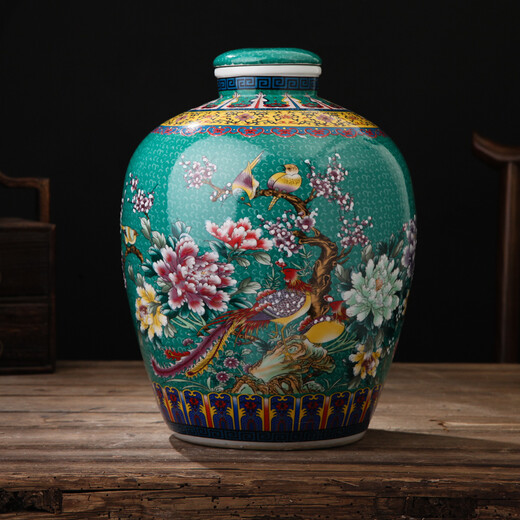 Junxiang Jingdezhen ceramic wine jar wine jar with faucet wine bottle soaking wine jar wine storage jar 10 Jin Jin equals 0.5 kg 20 Jin Jin equals 0.5 kg 30 Jin Jin equals 0.5 kg 50 Jin Jin equals 0.5 kg Packed with sealing cover Green (no holes) 20 Jin Jin equals 0.5 kg Packed