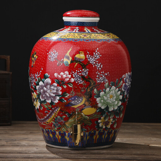 Junxiang Jingdezhen ceramic wine jar wine jar with faucet wine bottle soaking wine jar wine storage jar 10 Jin Jin equals 0.5 kg 20 Jin Jin equals 0.5 kg 30 Jin Jin equals 0.5 kg 50 Jin Jin equals 0.5 kg Packed with sealing cover red (with faucet) 20 Jin Jin equals 0.5 kg Packed