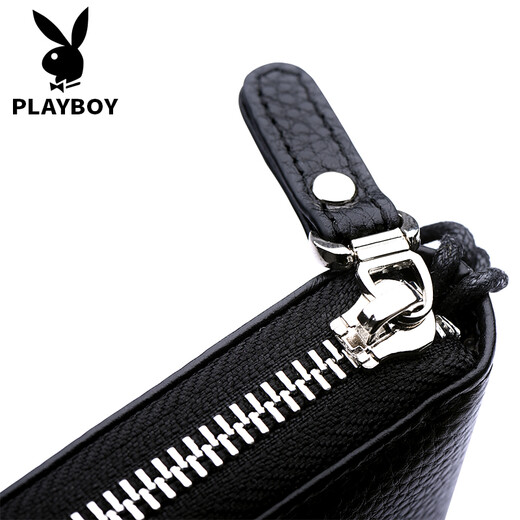 Playboy (Playboy) Menora de billetera para hombres Top Cow Wide Cowhide Long Zipper Bag Long Capacidad Posición de múltiples tarjetas Classic Black [Modelo clásico]