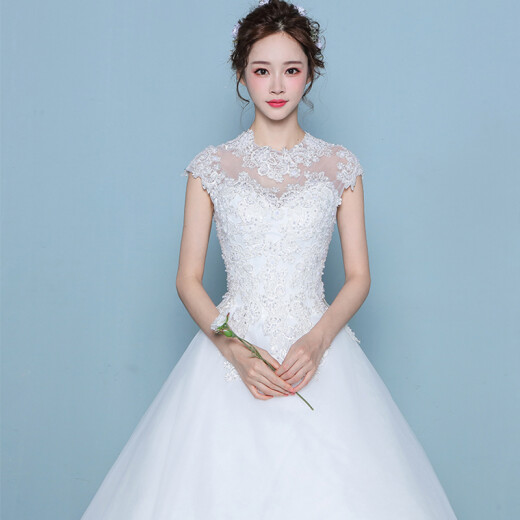 Wedding dress 2020 new one-shoulder slim fit floor-length princess dreamy spring white bride wedding dress 2020 new Korean version simple white XL