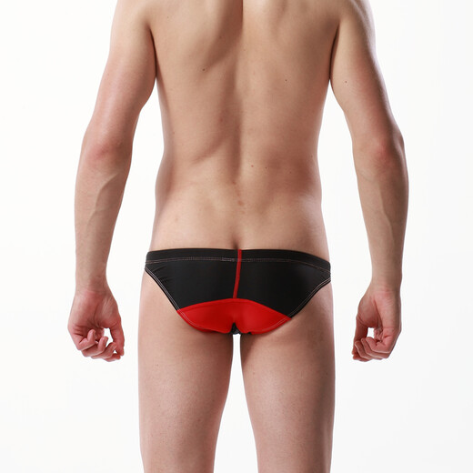 Hibbing (SEOBEAN) SEOBEAN Hibbing men's swimming briefs, color-blocked low-waist sexy swimming trunks, men's professional swimsuit for hot springs, black XL