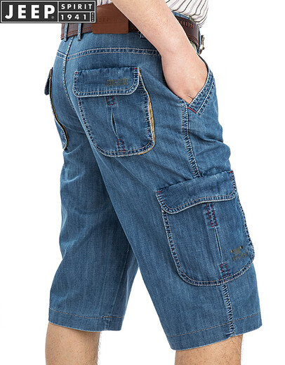 JEEP SPIRIT Jeep Casual Denim Shorts Men's Straight Loose Summer Cropped Pants Multi-Pocket Working Mid-Pants 753 Light Blue 753 Size 31 Size 2ft 3